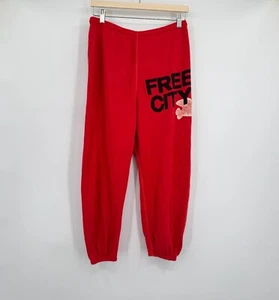 Free City Life Nature Love Womens Red Elastic Waist Logo Jogger Sweatpants Sz L - Picture 1 of 8