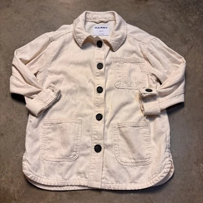 Old Navy Oversized Ecru-Wash Shacket Chore Jacket for Girls Size: 6-7 - Image 1 of 4