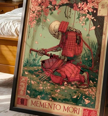 Memento Mori Samurai Esqueleto Pôster Impressão Decoração de Parede Gótica Japonesa Noframe - Imagem 1 de 4