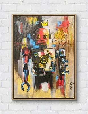 Faris Original Art: Robot-Life 9x12 Canvas Unique Modern Neo-Expressionism - Image 1 of 4