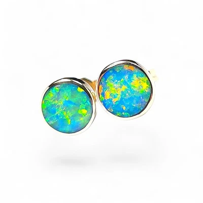 Ora Dorata' Australian Stud Opal Earrings Inlay Jewelry Gift 8mm 14k 7.8ct O73 Foto 1 de 4