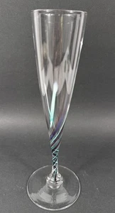 Alex Kalish Champagne Flute Glass Hand Blown Art Green Swirl Signed 9.5" - Picture 1 of 4