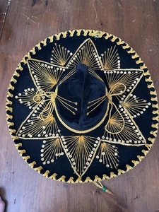 PIGALLE XXXXX Authentic Black & Gold Mexican Sombrero Mariachi Hat - Picture 1 of 11