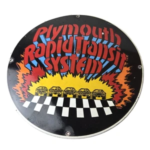 Letrero vintage de sistema de tránsito rápido Plymouth - Letrero de placa de bomba de gas automática de porcelana - Imagen 1 de 14