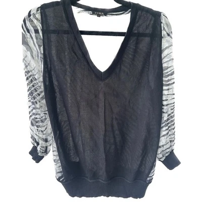 Blusa Top Suéter Tejido Fino Mezcla Medios Estampado Animal Cebra Transparente Yuka Paris S Foto 1 de 4