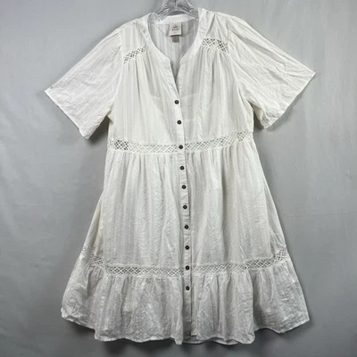 Knox Rose Peasant Shift Dress Plus 2X White Eyelet Crochet Tiered  Boho Beach - Image 1 of 4