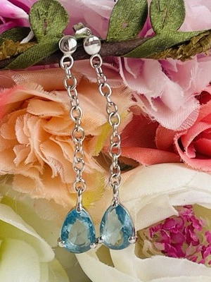 Orecchini Con Pietra Color Acquamarina In Argento - Immagine 1 di 4