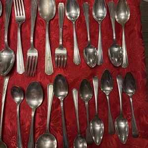 *38 Pc Mostly Plated Flatware Plus 3 Plated Napkin Rings Various Mfrs. Project* - Picture 1 of 12