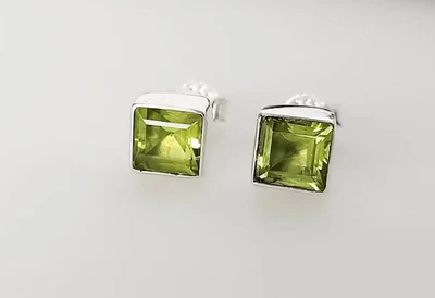Peridot Stud Earrings Gemstone 925 Sterling Silver Handmade  Birthstone Jewelry - Image 1 of 4