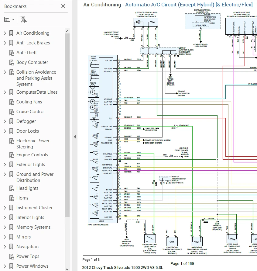 Chevrolet Silverado 1500 2012 diagrama de cableado a color esquema V8 5,3 L 2x2 pdf Foto 1 de 1