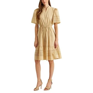 Lauren Ralph Lauren Womens Laser Cut Poplin Blouson  Dress in PL Prchmnt Size 10 - Picture 1 of 2