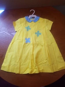 Vintage Saks Five Avenue Mädchen/Kleinkinder Sommerkleid Leinenkleid gelb geblümt.  - Bild 1 von 10
