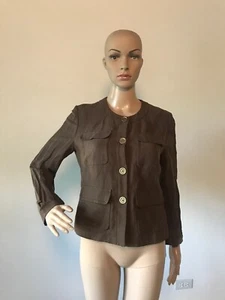 Victor Alfaro braune kragenlose Jacke Mantel Seide & Leinenmischung Knopfleiste 6P S/M - Bild 1 von 12
