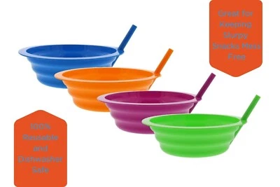 Arrow Sip-A-Bowl With Built In Straw, 22 Oz, Blue, Pink, Green, Orange (4 pack) - Image 1 of 4