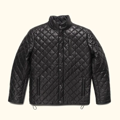 Mens leather puffer jacket quilted puffer distressed jacket down Size all - Image 1 of 4