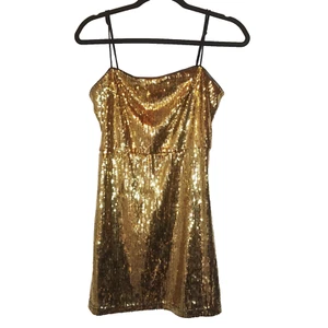 URBAN OUTFITTERS Minikleid Gold Pailletten Spaghettiträger Reißverschluss Party Medium - Bild 1 von 9