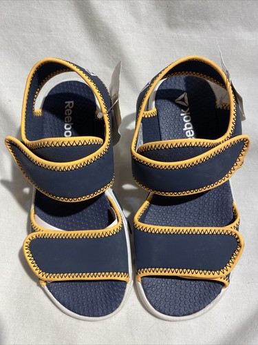 Sandali Reebok Wave Glider 111 bambini nuovi gialli e blu navy doppia cinturino taglia 13 30 5
