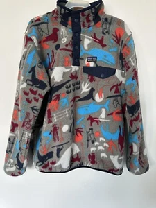 PATAGONIA Synchilla Snap T Fleece Youth Size Large Blue Red Gray Whales - Picture 1 of 3