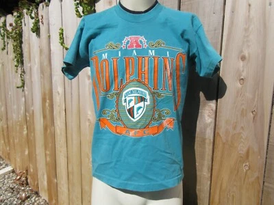 Vintage NFL AFC Miami Dolphins Logo Patch T-Shirt Men's Size Small/Boys Large - Imagem 1 de 4