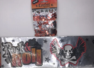 Rock+Roll Decoración Fiesta Cumpleaños 25 pies Banner Metálico + Confeti Nuevo en Paquete Amscan Foto 1 de 4