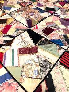 ANTIQUE CRAZY QUILT RARE MUSEUM PIECE HAND MADE SILK EMBROIDERED REPAIR - Picture 1 of 15