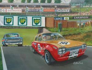 Ford Escort 1968 Brands Hatch deportes de motor estampado artístico coche de carreras - Imagen 1 de 1