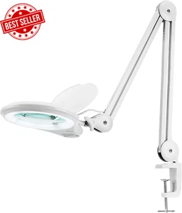1200 Lumens LED Magnifying Lamp, 13CM Lens, 5D/20 Diopter, Dimmable, Clamp,White - Picture 1 of 12