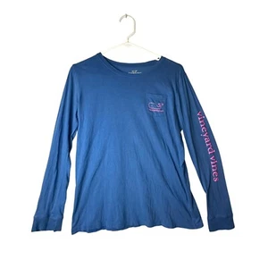 Vineyard Vines Long Sleeve T-Shirt GIRLS Size XL (16) Blue Graphic Logo Whale - Picture 1 of 10