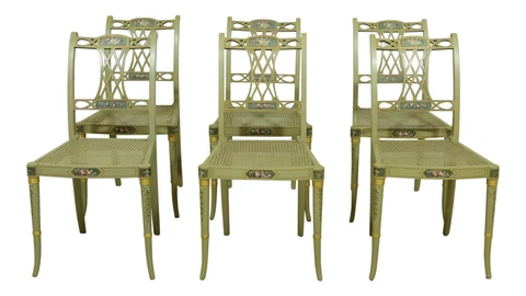 L51497EC: Set Of 6 Adam Style Paint Decorated Dining Room Chairs Cover