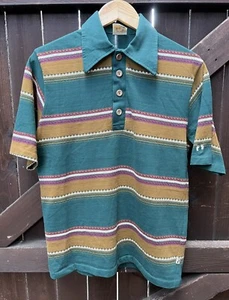 Vintage 1980s Hang Ten Knitted Green Polo Shirt Mens Medium 21x27 - Picture 1 of 12