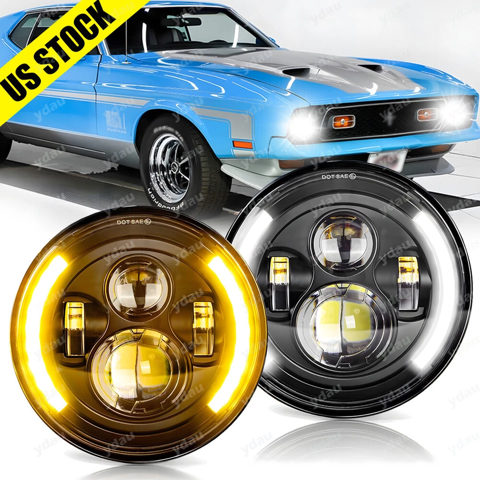 Faros LED redondos de 7" pulgadas Fit Ford Mustang Fastback 1965 1966 1967 1968-1978 Foto 1 de 4