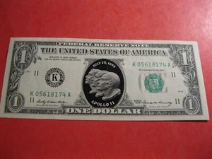 Banconota da 1 dollaro Federal Reserve con APOLLO 11 - datata 20 luglio 1969 - ottime condizioni - Foto 1 di 3