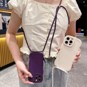 Crossbody Neck Strap Case For iPhone 15 14 Pro Max 13 12 11 Silicone Phone Cover - Picture 1 of 19