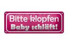 Blechschild Hinweis 27X10cm Bitte Klopfen Baby Schäft Metal Deko Schild Tin Sign