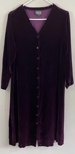 Eileen Fisher Dress womens sz 1X Silk Velvet velour button front vneck plum midi - Picture 1 of 10