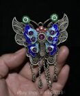 4.8" Rare Ancient Chinese silver inlay gemstone butterfly Pendant Necklace