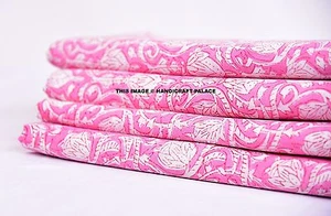 10 Yard Fabric Hand Block Printed Vegetable Dyed Pink India Pure Cotton Fabric - Picture 1 of 1