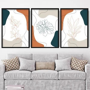 Impresiones florales verdes terracota - Juego de 3 arte boho de mediados de siglo, arte de pared - Imagen 1 de 4
