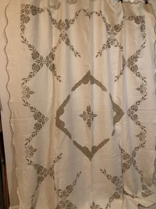 VTG Linen Tablecloth Hand Cross Stitched Battenberg Lace 78x64” Scalloped Edge - Picture 1 of 14