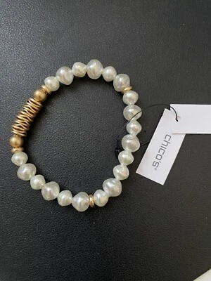 Chico's Modern Pearl Gold Tone Hero Stretch  Bracelet - Image 1 of 3