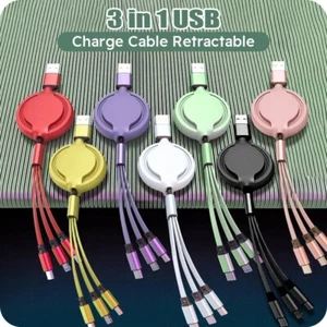 3 In 1 Retractable USB Cable Fast Charging Data Cord For Iphone Samsung Huawei X - Picture 1 of 31