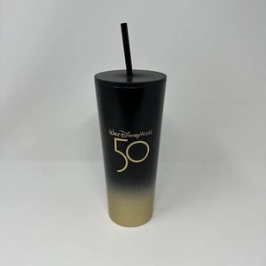 Starbucks Tumbler Stainless W/ Straw Disney Black & Gold 50th Anniversary - Picture 1 of 7