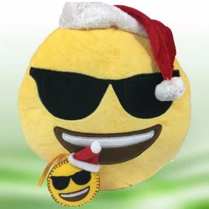Emoji Christmas Xmas 14" Pillow,Ornament 2 p Gift Santa Sunglasses Teen Emojicon - Picture 1 of 4