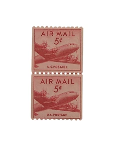 #C33, 5c DC-4 Skymaster - 1947 5 Cent Stamps - Two Stamps - See Pics US POSTAGE - Picture 1 of 4