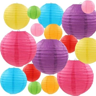 16 Pcs Colorful Paper Lanterns (Multicolor,Size of 4”, 6”, 8”, 10”) - Chinese/Ja - Image 1 of 3