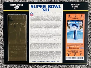 2007 Super Bowl XLI Willabee & Ward 22 KT Gold Replica Ticket Panel - Picture 1 of 2