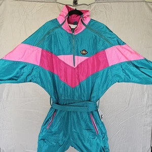 Vintage Serac Women's Ski Suit Size 12 Teal Pink USA Made 80s 90s Retro - Picture 1 of 6