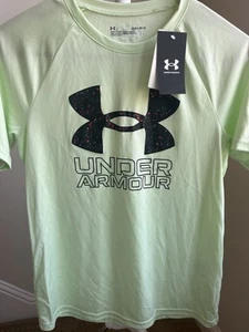 NEW Boys Under Armour Loose Fit Tech Printed Short Sleeve Shirt - Green - Large - Picture 1 of 2