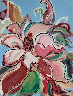 Pintura abstrata de arte MONA VIVAR original 12x9 flor de magnólia flor - Imagem 1 de 4