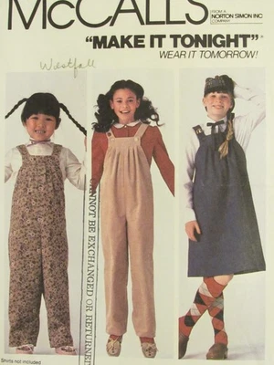 Sweet VTG 81 McCALLS 7706 Toddler Girls Jumper & Jumpsuit/Overalls PATTERN 4/23B - Image 1 of 3